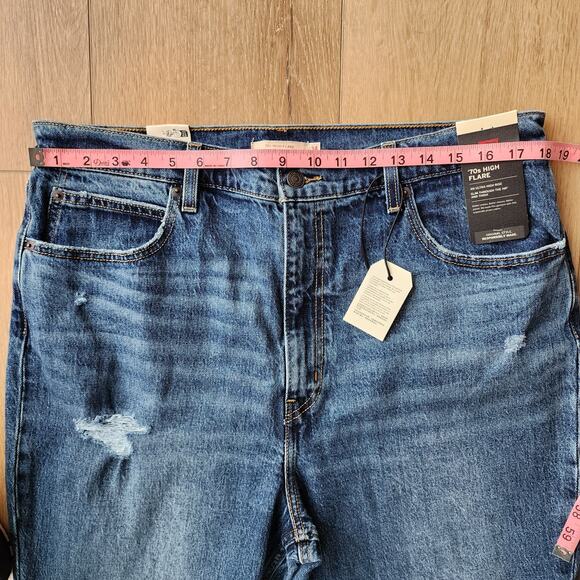 Levi's Jeans Women's 70's High Flare Size 34 Medium Wash Distressed Denim NWT - Picture 5 of 13